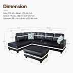 L-Shape Semi PU Leather Living Room Sofa Set with Ottoman,3-Piece