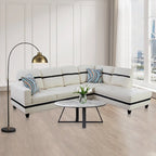 L-Shape Semi PU Leather Living Room Sofa Set with Ottoman,3-Piece