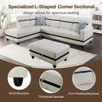L-Shape Semi PU Leather Living Room Sofa Set with Ottoman,3-Piece