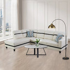 L-Shape Semi PU Leather Living Room Sofa Set with Ottoman,3-Piece