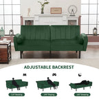Velvet Futon Sofa Bed Convertible Sofa Couch with Adjustable Backrest, Daybed Guest Bed for Living Room - 2-Person