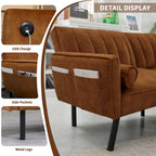 Velvet Futon Sofa Bed Convertible Sofa Couch with Adjustable Backrest, Daybed Guest Bed for Living Room - 2-Person