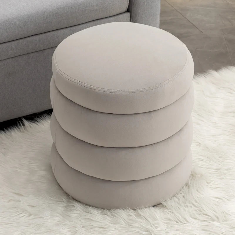 Soft Velvet Round Ottoman Footrest Stool