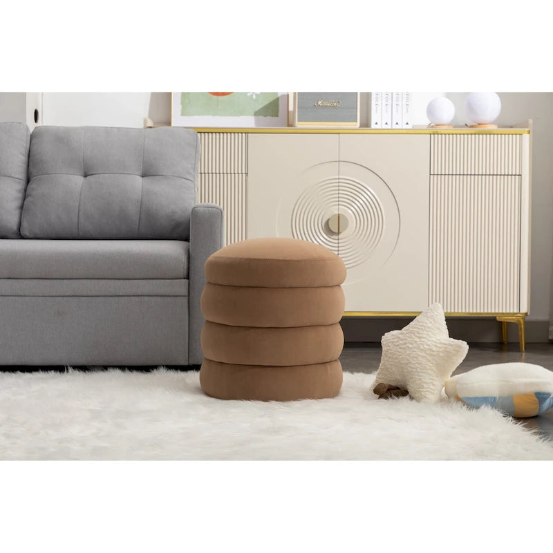 Soft Velvet Round Ottoman Footrest Stool