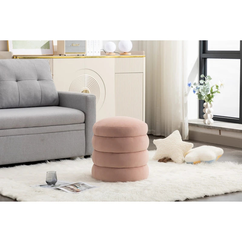 Soft Velvet Round Ottoman Footrest Stool