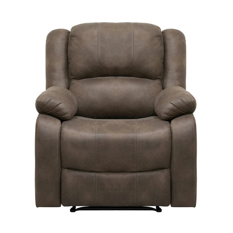 Chris 38 Inch Manual Recliner Chair, Cushions, Solid Wood, Brown Microfiber