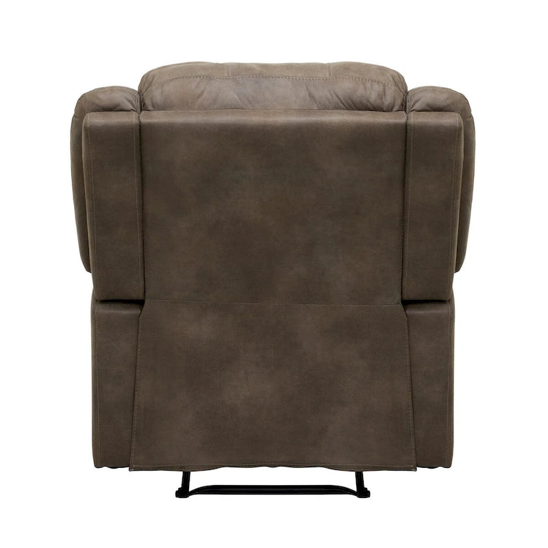 Chris 38 Inch Manual Recliner Chair, Cushions, Solid Wood, Brown Microfiber