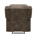 Chris 38 Inch Manual Recliner Chair, Cushions, Solid Wood, Brown Microfiber