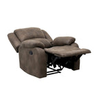 Chris 38 Inch Manual Recliner Chair, Cushions, Solid Wood, Brown Microfiber