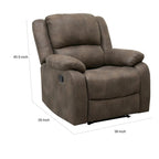 Chris 38 Inch Manual Recliner Chair, Cushions, Solid Wood, Brown Microfiber