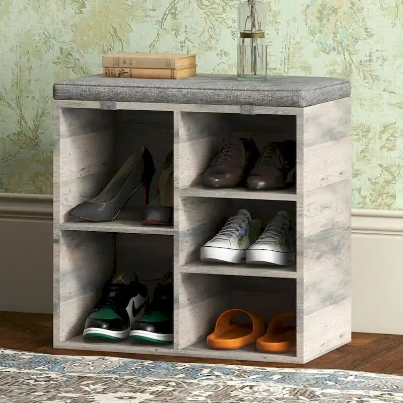 Entryway Shoe Bench with Storage, Padded Seat 20inch