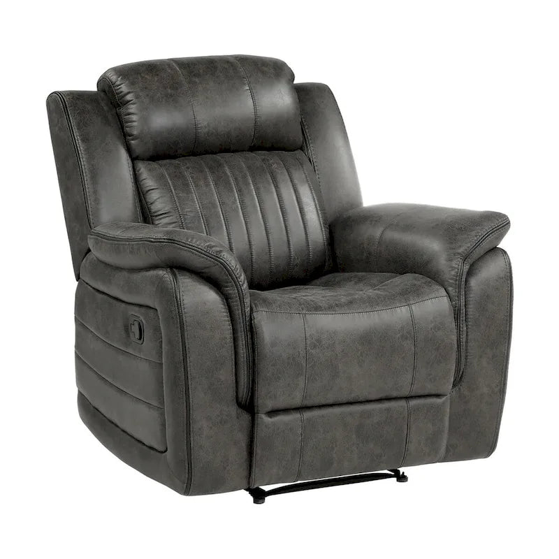 Bento 38 Inch Manual Recliner Chair, Tab Pull, Brownish Gray Microfiber
