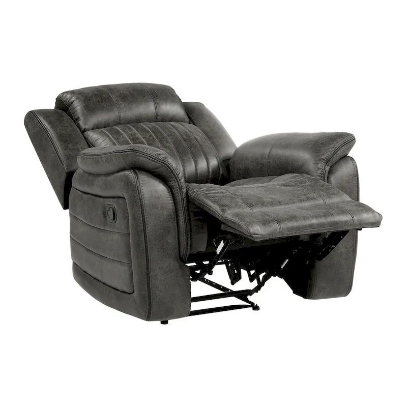 Bento 38 Inch Manual Recliner Chair, Tab Pull, Brownish Gray Microfiber