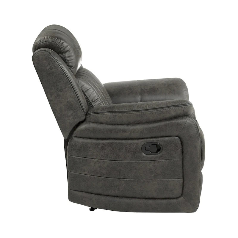 Bento 38 Inch Manual Recliner Chair, Tab Pull, Brownish Gray Microfiber