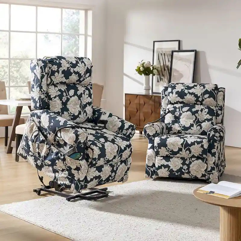 Billy Traditional Lift Assist Power Recliner With Massage Heat And Manual Headrest Set of 2 by HULALA HOME