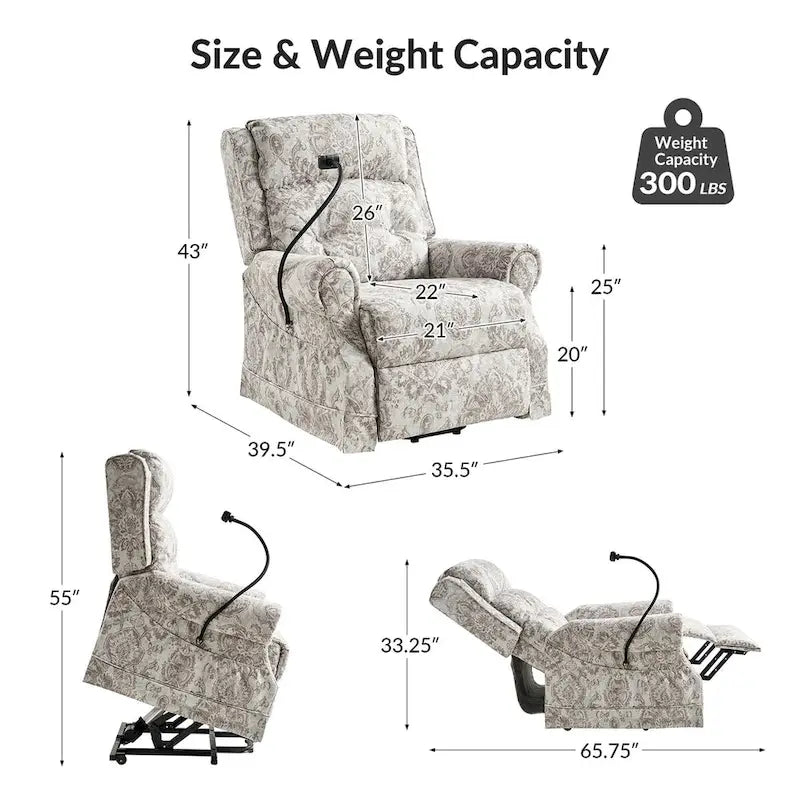 Billy Traditional Lift Assist Power Recliner With Massage Heat And Manual Headrest Set of 2 by HULALA HOME