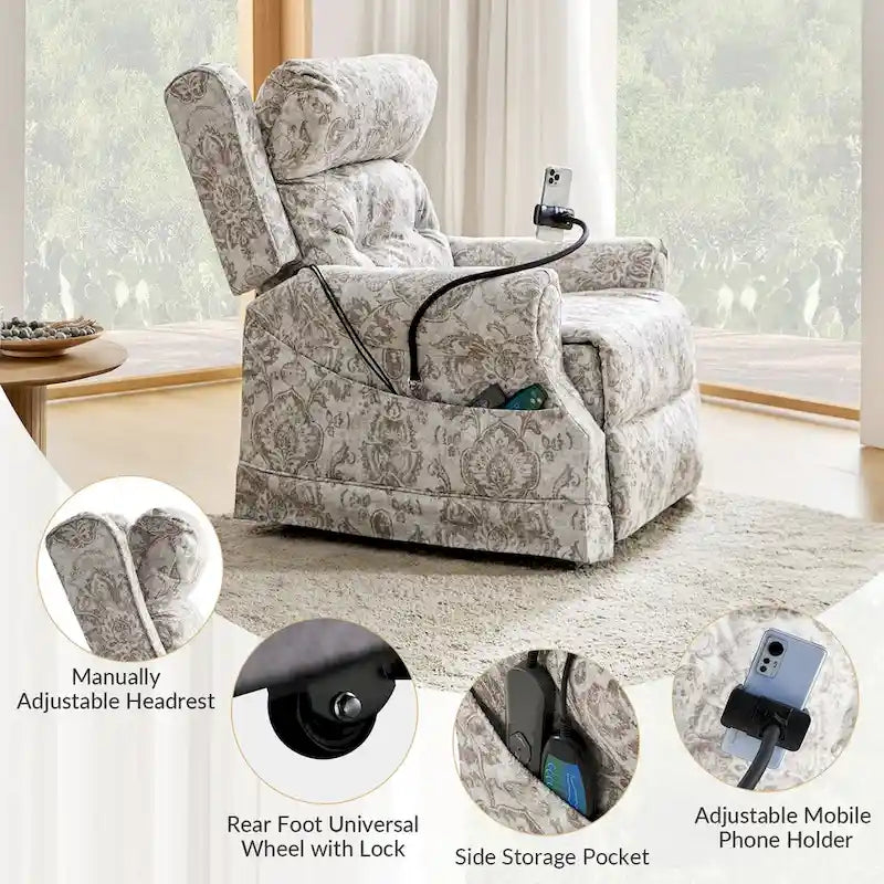 Billy Traditional Lift Assist Power Recliner With Massage Heat And Manual Headrest Set of 2 by HULALA HOME