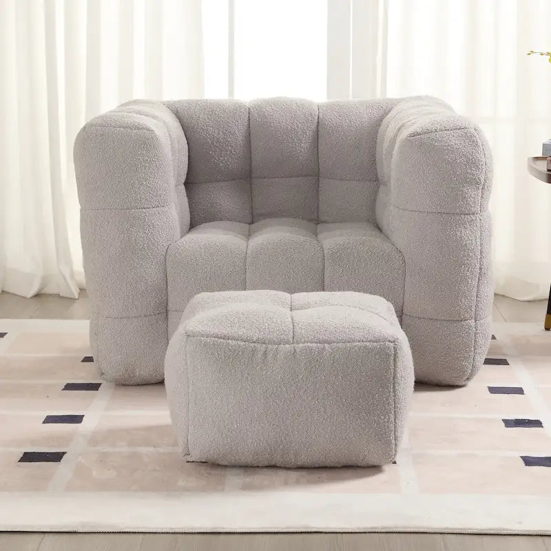 HOMEFUN Boucle Upholstered Tufted Modern Single Side Sofa Chair with Ottoman