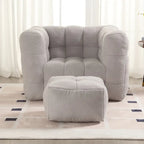 HOMEFUN Boucle Upholstered Tufted Modern Single Side Sofa Chair with Ottoman