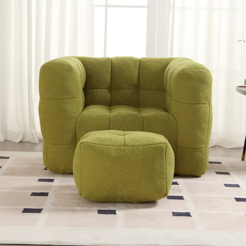 HOMEFUN Boucle Upholstered Tufted Modern Single Side Sofa Chair with Ottoman