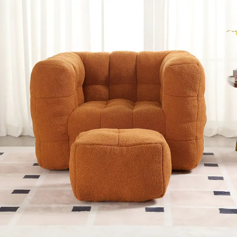 HOMEFUN Boucle Upholstered Tufted Modern Single Side Sofa Chair with Ottoman