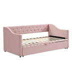 Twin Size Upholstered Sofa Bed with Trundle and Latest Integrated Bluetooth Audio System,Teddy Fleece