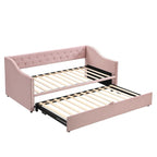 Twin Size Upholstered Sofa Bed with Trundle and Latest Integrated Bluetooth Audio System,Teddy Fleece