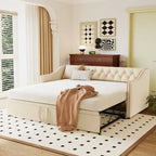 Twin Size Upholstered Sofa Bed with Trundle and Latest Integrated Bluetooth Audio System,Teddy Fleece