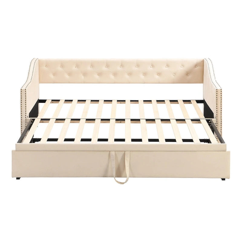 Twin Size Upholstered Sofa Bed with Trundle and Latest Integrated Bluetooth Audio System,Teddy Fleece