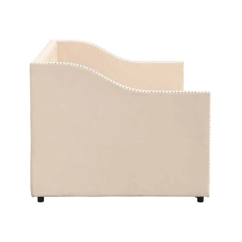 Twin Size Upholstered Sofa Bed with Trundle and Latest Integrated Bluetooth Audio System,Teddy Fleece