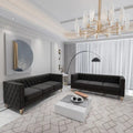 2-Pieces Velvet Upholstered 3 Seat Sofa, Classic Chesterfield Couch Buttons Tufted Square Arm Sofa with Nailheads and Metal Legs