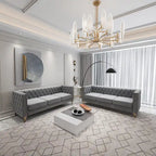 2-Pieces Velvet Upholstered 3 Seat Sofa, Classic Chesterfield Couch Buttons Tufted Square Arm Sofa with Nailheads and Metal Legs