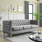 2-Pieces Velvet Upholstered 3 Seat Sofa, Classic Chesterfield Couch Buttons Tufted Square Arm Sofa with Nailheads and Metal Legs