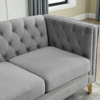 2-Pieces Velvet Upholstered 3 Seat Sofa, Classic Chesterfield Couch Buttons Tufted Square Arm Sofa with Nailheads and Metal Legs