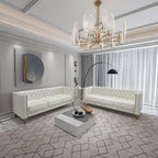 2-Pieces Velvet Upholstered 3 Seat Sofa, Classic Chesterfield Couch Buttons Tufted Square Arm Sofa with Nailheads and Metal Legs