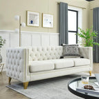 2-Pieces Velvet Upholstered 3 Seat Sofa, Classic Chesterfield Couch Buttons Tufted Square Arm Sofa with Nailheads and Metal Legs