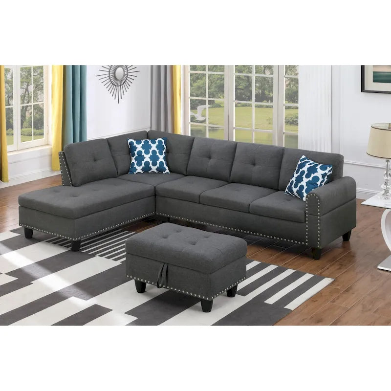 Alger 98  Wide Left Hand Facing Sofa & Chaise with Ottoman