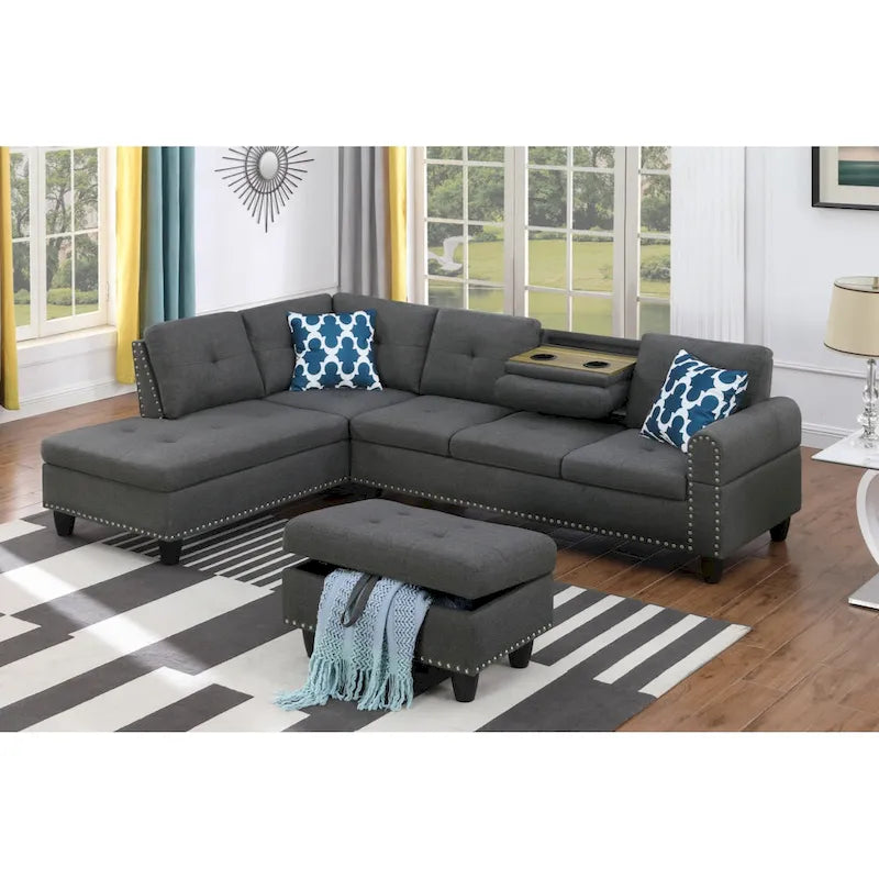 Alger 98  Wide Left Hand Facing Sofa & Chaise with Ottoman