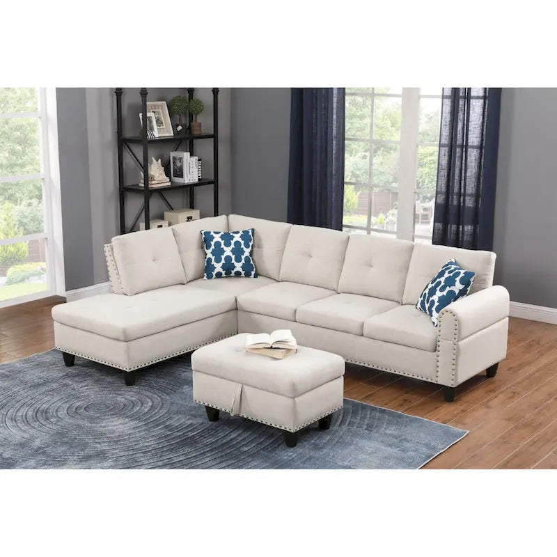 Alger 98  Wide Left Hand Facing Sofa & Chaise with Ottoman