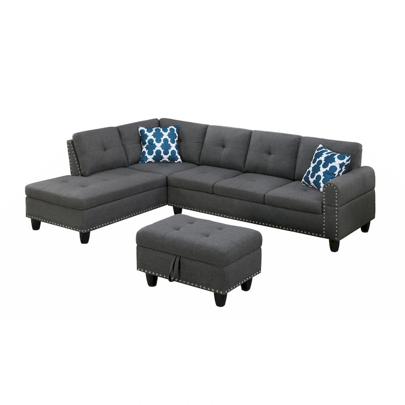 Alger 98  Wide Left Hand Facing Sofa & Chaise with Ottoman