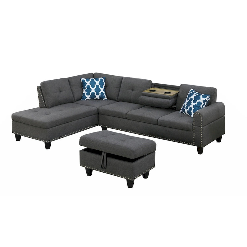 Alger 98  Wide Left Hand Facing Sofa & Chaise with Ottoman