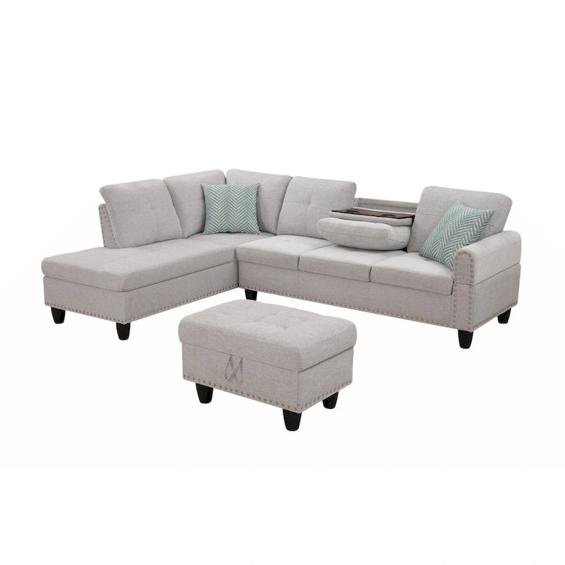 Alger 98  Wide Left Hand Facing Sofa & Chaise with Ottoman