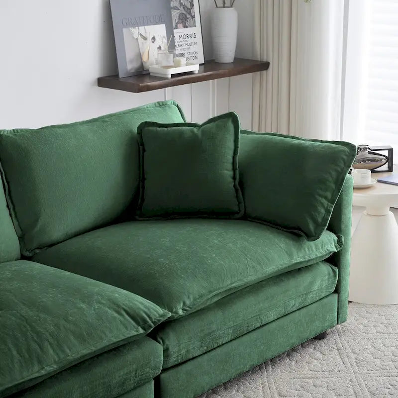 Armless Deep Seat 2 Seater Chenille Fabric Sofa