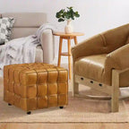 Art Leon Top Grain Leather Square Pouf Ottoman