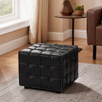 Art Leon Top Grain Leather Square Pouf Ottoman
