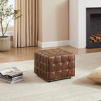 Art Leon Top Grain Leather Square Pouf Ottoman