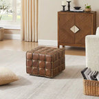 Art Leon Top Grain Leather Square Pouf Ottoman