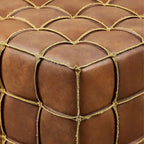 Art Leon Top Grain Leather Square Pouf Ottoman