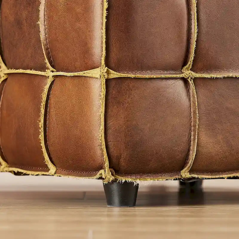 Art Leon Top Grain Leather Square Pouf Ottoman