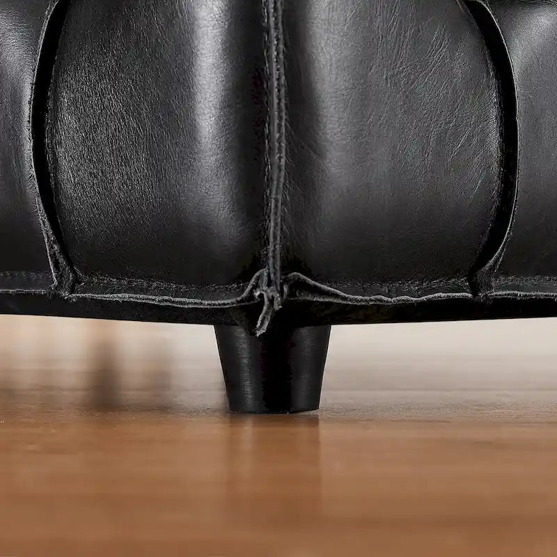 Art Leon Top Grain Leather Square Pouf Ottoman